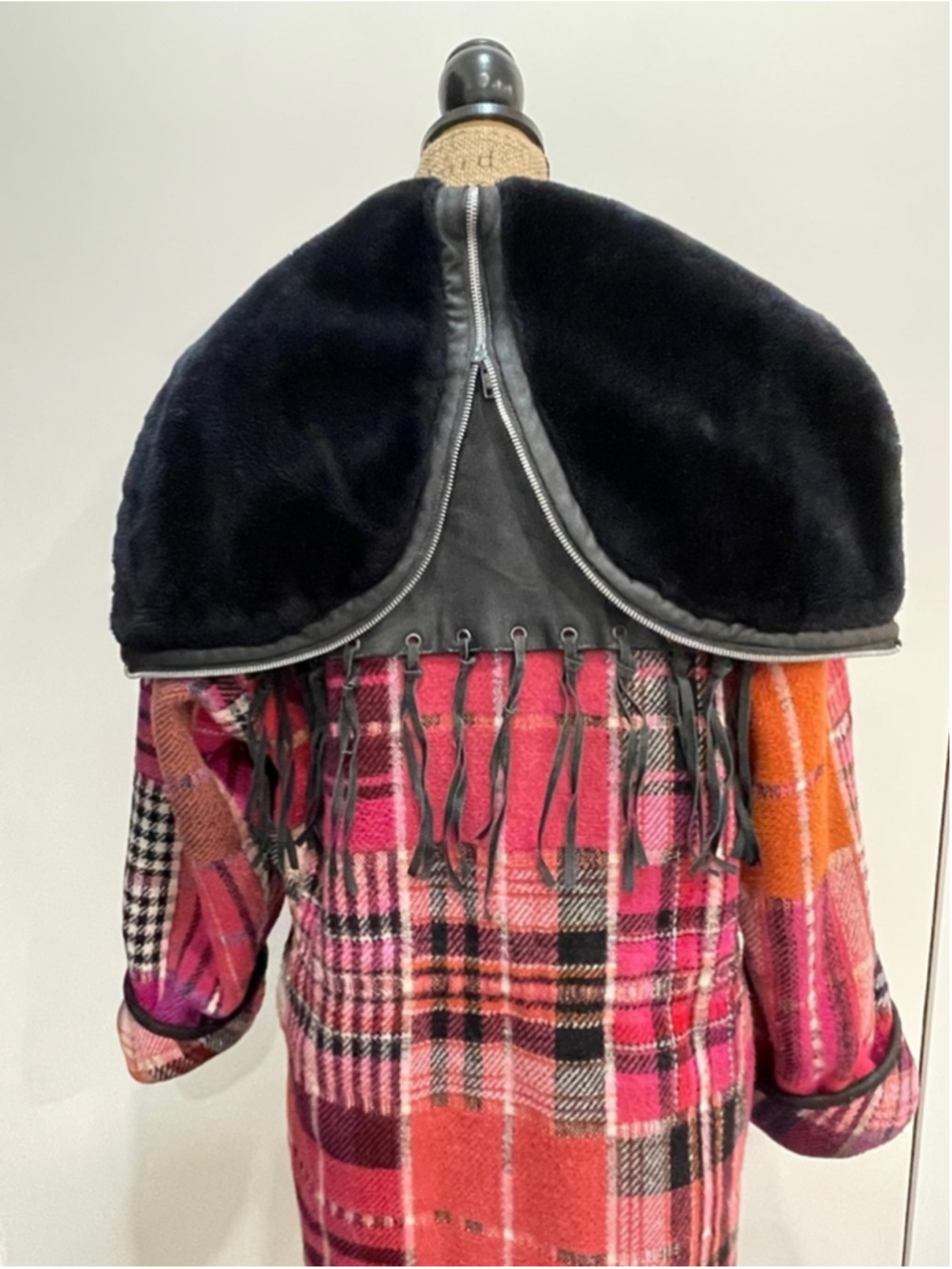 Hilary Radley Vintage Plaid Long Coat S Leather Fringe Fairy Grunge Whimsigoth - Picture 7 of 12